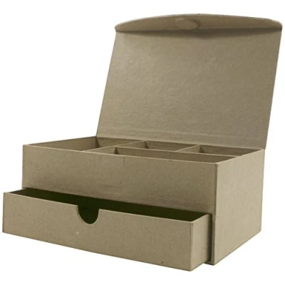 Obrázek Décopatch BT025O šperkovnice se zásuvkou a 4 přihrádkami z papír maché, 11 x 19 8 cm, k ozdobení, s víkem magnetickým uzávěrem, perfektní pro dekoraci vašeho bytu, kartonově hnědá