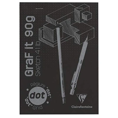 Obrázek Clairefontaine 96843C Skizzenblock Graf it, DIN A5, 14,8x21 cm, 80 Blatt, 90g, DOT Lineatur, geheftet, ideal für Trockentechiken, 1 Stück, Schwarz
