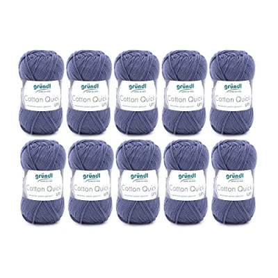 Obrázek Gründl Cotton Quick Uni, výhodné balení 10 klubíček à 50 g (odolná vlna, snadno udržovatelná pratelná příze ze 100% bavlny, / 125 m, tloušťka jehlic: 3 4, x g), šedomodrá