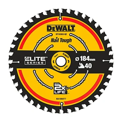 Obrázek Dewalt Elite pilový kotouč DT10303 (pilový ø 184/16 mm, řezná šířka: 1,65 40 zubů, geometrie zubů: WZ, úhel 18, ultra ostré zuby z tvrdokovu, s Nail Tough, pro jemné řezy)