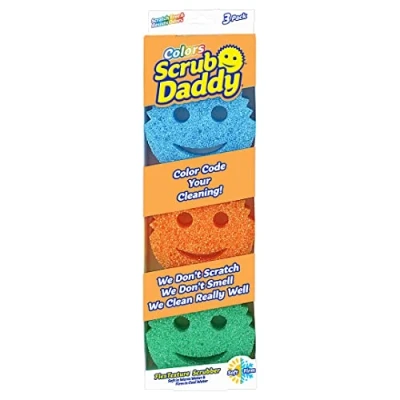 Obrázek Scrub Daddy barevná čisticí houbička ve tvaru smajlíku, balení s více kusy, houbička, nedělá škrábance, mycí do kuchyně, na čištění nádobí a hrnců, odolná vůči zápachu, vhodná myčky