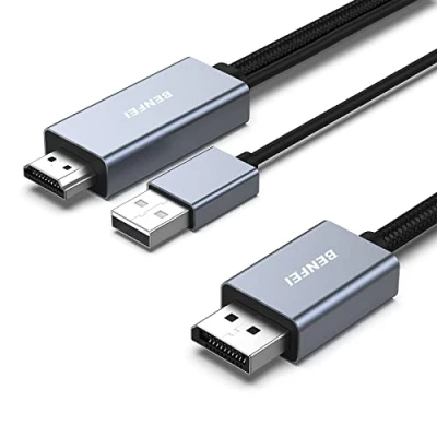 Obrázek BENFEI Kabel HDMI na DisplayPort 1,8 M, Monitor kompatibilní s PC grafickou kartou Laptop PS5 Xbox One (360) podporuje 4K@60Hz 2K@144Hz 1080P@165Hz