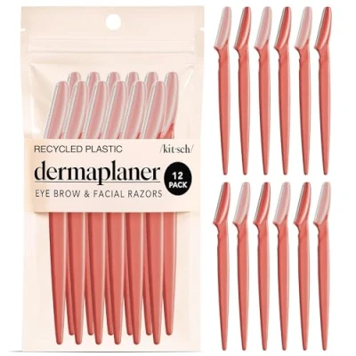 Obrázek Kitsch Dermaplaning Tool Face Razors for Women Eyebrow Razor &amp; Shaver Facial Hair Removal Dermaplane Face, 12 pc (Coral)