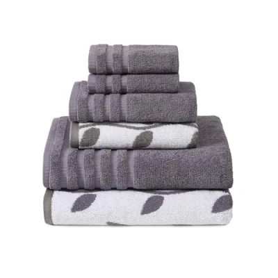 Obrázek Amrapur Overseas Modern Threads Handtuch Set, 6 teilig, gefärbt, Bio Ranken, Jacquard/solide, ultraweich, 500 g/m², 100% gekämmte Baumwolle, Grau/Lavendel