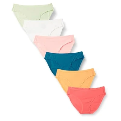 Obrázek Amazon Essentials Dámské bikiny z bavlny (k dostání v nadměrné velikosti), balení po 6 kusech, pěkné pestré puntíky, 44