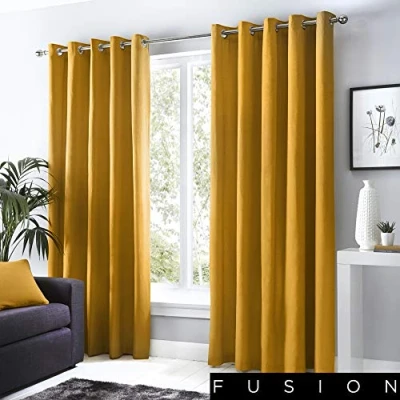 Obrázek Fusion Sorbonne Ösenvorhänge, 100% Baumwolle, 117 x 183 cm, Ockerfarben, 2 Stück