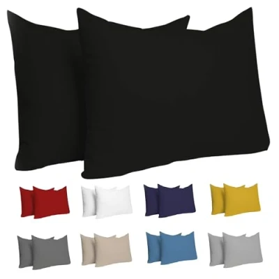 Obrázek Povlak na polštář 50 x 70 cm (sada se 2) 100% Jersey bavlna 150 g/m2 černý Odolný a hypoalergenní Dreamzie