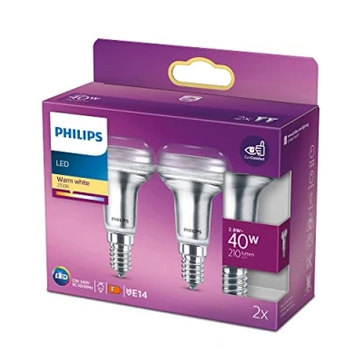 Obrázek Philips LED Classic E14 žárovka, 40 W, R50, reflektor, 36 otočná, stříbrná, teplá bílá, balení 2 ks