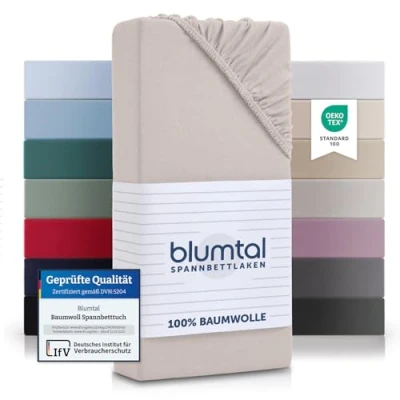 Obrázek Blumtal® Basics napínací prostěradlo Jersey bavlna Oeko TEX certifikované potah na matrace plátno slonová kost 140 x 200 cm