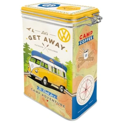 Obrázek Nostalgic Art Retro dóza na kávu, 1,3 l, VW Bulli Let&#039;s Get Away nápad dárek Volkswagen Bus plechová krabička s aroma víkem, vintage design