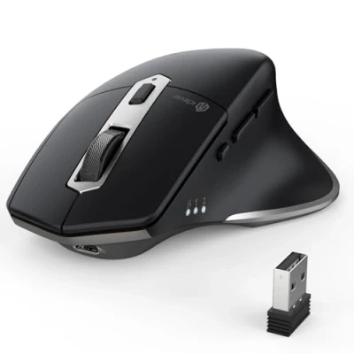 Obrázek iClever bezdrátová Bluetooth myš, nabíjecí myš Bluetooth, ergonomická pro laptop, PC, počítač, Mac OS, Android, Windows, stříbrná a černá