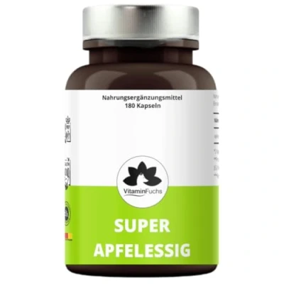 Obrázek Kapsle jablečného octa ve vysokých dávkách 1000 mg prášku denně 180 veganských kapslí Apple Cider Vinegar laboratorně testováno, přírodní a kvalitní od VitaminFuchs