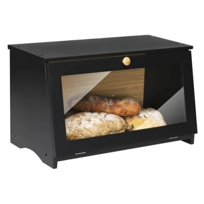 Obrázek Leader Accessories Krabička na chléb Bambus Nádoba vhodná pro potraviny Skladování chleba snadná údržba 39 x 21 23 cm černá