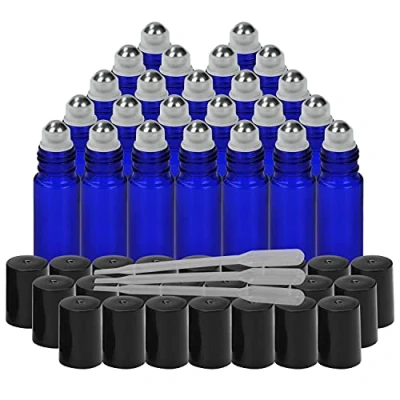 Obrázek BELLE VOUS Kobaltblau Roll On Glasflaschen für Ätherisches Öl mit Tropfer (24er Packung) 10 ml zum Befüllen Set Edelstahl Rollkugeln Aromatherapie, Öle &amp; Deoroller