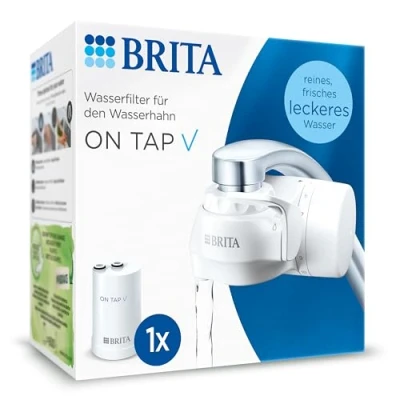 Obrázek BRITA Wasserfilter für Wasserhahn ON TAP V inkl. 1 Filterkartusche nachhaltiges Wasser mit besserem Geschmack/reduziert kleine Partikel, Metalle &amp; geschmacksbeeinträchtigende Stoffe