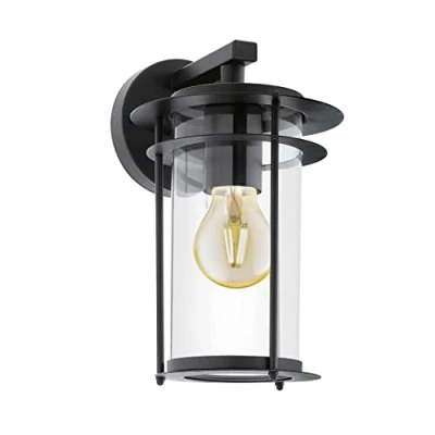 Obrázek EGLO venkovní nástěnná lampa Valdeo, 1 plamenné svítidlo, nástěnné svítidlo z pozinkované oceli v černé barvě, sklo průhledné, objímka E27, IP44