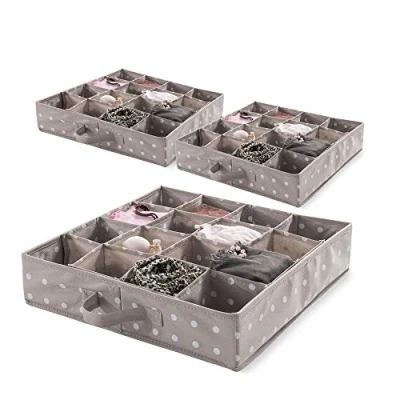 Obrázek COMPACTOR Sada 3 ks organizérů se zásuvkami s 16 přihrádkami, pro spodní prádlo a doplňky, polypropylenová netkaná textilie, hnědá, 40 x 9 cm, RAN9817