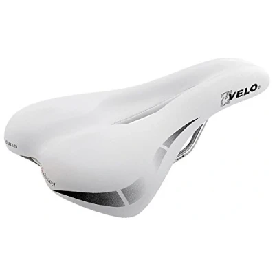 Obrázek Velo Wide: Channel Touring sedlo, sedlo na kolo, O zóna Full Cut, Wide Channel, Arc tech odpružená opěrná plocha, bílá, 168 mm