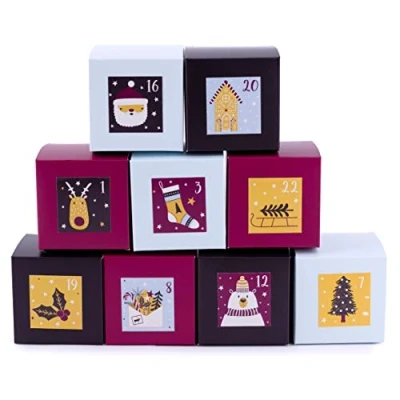 Obrázek Adventní kalendář k naplnění boxů Balu 24 dárkových krabiček, vánoční kalendář, DIY sada pro kutily, vč. nálepek adventních čísel, od pajoma