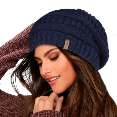 Obrázek FURTALK Dámská Beanie čepice teplá zimní s měkkou vnitřní podšívkou vycpaná pletená čepice, Světlý khaki