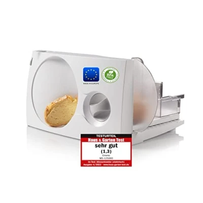 Obrázek Emerio Univerzální kráječ &quot;Made in EU&quot; MS 125000, nerezová nožová jednotka vyrobená v Německu, nastavitelná 0 17 mm, bez BPA, prostorově úsporné sklopné, s bezpečnostním spínačem, Eco 100 W, bílý
