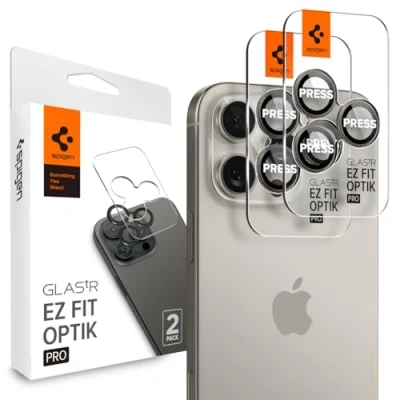 Obrázek Spigen Sklo. tR EZ Fit Optik Pro ochrana fotoaparátu kompatibilní s iPhone 16 Pro, Max, 2 kusy, Titan Natur, individuální fotoaparátu, proti poškrábání