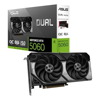 Obrázek ASUS Herní grafická karta DUAL GeForce RTX 5060 8GB OC Edition GDDR7 (Nvidia RTX5060 DLSS 4, design 2,5 slotů, PCIe 5.0, 3X DisplayPort 2.1b, 1x HDMI O8G)