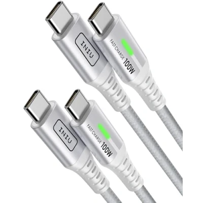 Obrázek INIU USB C na kabel, 100 W [2 m+2 m, bílý] Typ rychlonabíjecí kabel PD 5A QC 4.0 Nylon nabíjecí Pro iPhone 15 MacBook 2021 iPad Air Samsung S22 PS5 Switch Pixel