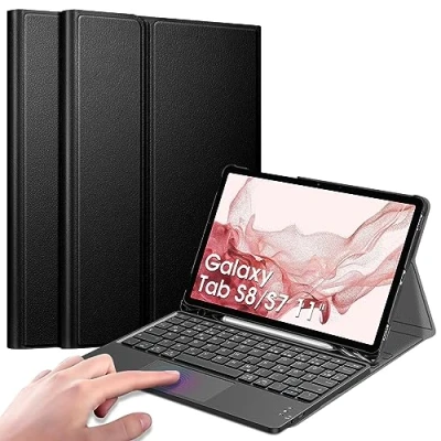 Obrázek Fintie kryt klávesnice pro Samsung Galaxy Tab S8 11&quot; 2022/S7 2020, německá s touchpadem, magneticky odnímatelný klávesnice, černá