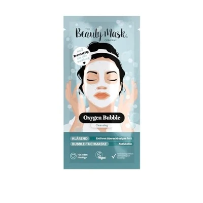 Obrázek The Beauty Mask Company Oxygen Bubble Mask, 1 sáček, čisticí utěrka maska s aktivním uhlím, produkt péče o pleť pro každý typ pokožky, veganské hloubkové čištění
