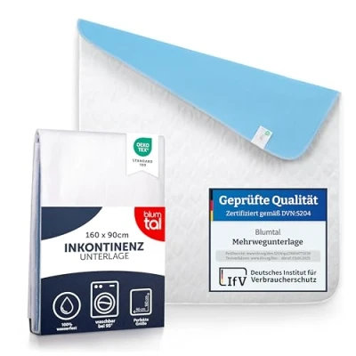 Obrázek Blumtal® Inkontinenzunterlage waschbar 160x90 cm Betteinlage für Babys Oeko TEX zertifizierte Inkontinenz Bettunterlage Weiss wasserdicht Inkontinenzauflage 1er Set