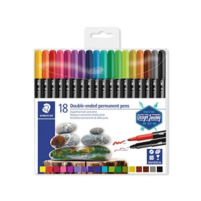 Obrázek STAEDTLER 3187 TB18 ST permanentní, jemná a ultra špička, vhodná pro mnoho povrchů, čiré skládací pouzdro s 18 zářivými barvami