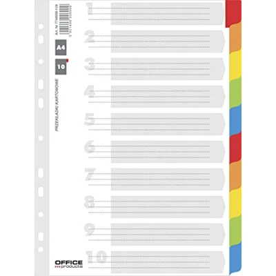 Obrázek Office Products Oddělovací listy kartonový registr 10dílný/ 10 + 1 list laminirten barevné tabulky / titulní s potiskem čísel pro DIN A4 11krát děrovaný/pro organizaci pořadačů v kanceláři
