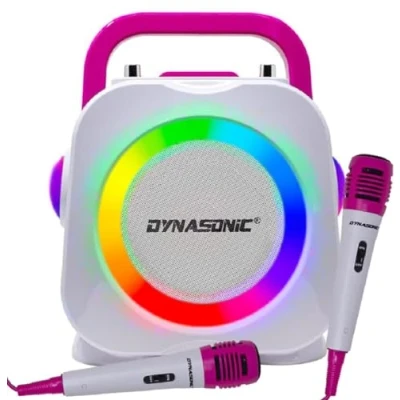 Obrázek DYNASONIC Karaoke s mikrofonem, originální dárky pro děti, dívky, mluvčí, hračky dívky (DK 201 růžová)