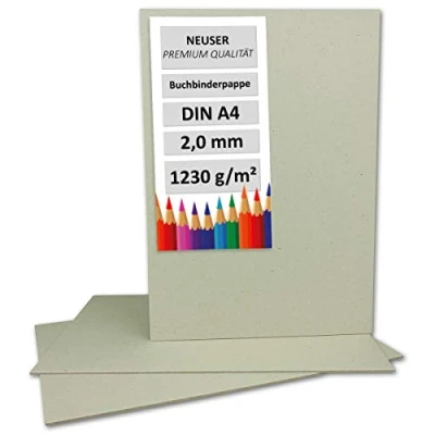 Obrázek 20 kusů knižní lepenka DIN A4 tloušťka 2,0 mm (0,20 cm) gramáž: 1230 g/m² formát: 29,7 x 21 cm barva: šedo hnědá