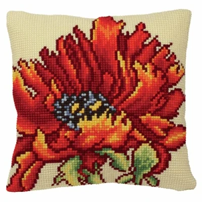 Obrázek Collection d&#039;Art CdA Kreuzstichkissen Schöne Mohnblume 5166, 40x40cm, Stickbild vorgezeichnet