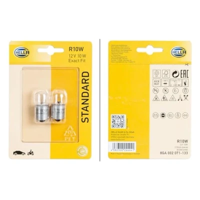 Obrázek HELLA 8GA 002 071 133 halogenová žárovka R10W standard 12V 10W provedení patice žárovka: BA15s blistr množství: 2