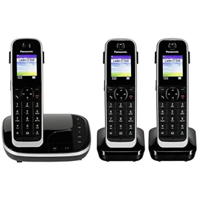 Obrázek Panasonic Rodinný telefon KX TGJ323GB se záznamníkem hovorů (bezdrátový 3 mobilními částmi, nízký obsah záření, ochrana volání) černý