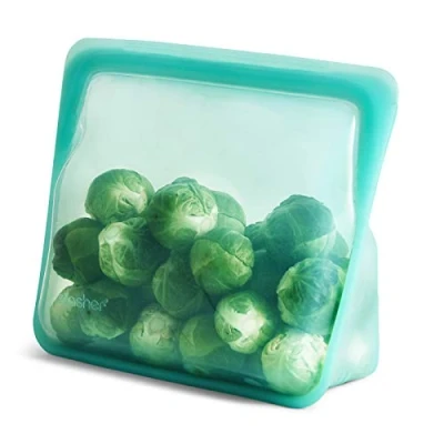 Obrázek Stasher Znovu použitelný silikonový sáček pro uchovávání potravin, Stand Up Mid Bag, aqua, odolný vůči horku, myčky nádobí a mrazu, ekologický, přenosná taška na oběd, bez prosakování, 1,6 l
