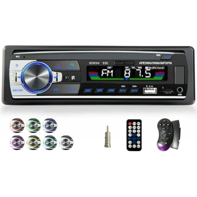 Obrázek iFreGo 7 barev rádio s Bluetooth handsfree, autorádio 2 USB přípojkami/AUX/TF/MP3 přehrávač, FM bezdrátovým dálkovým ovládáním 1 DIN 60WX4 funkce rychlého nabíjení