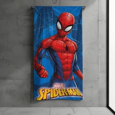 Obrázek MTOnlinehandel ručník, děti, 70 x 140 cm, 100 % bavlna, měkký, savý plážová osuška pro chlapce a dívky (Spiderman)