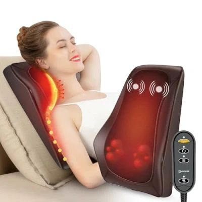 Obrázek COMFIER masážní přístroj, přístroj na krk s teplem, Shiatsu se 4D hnětacími hlavami, polštář ramena, záda, nohy, dárky pro muže ženy