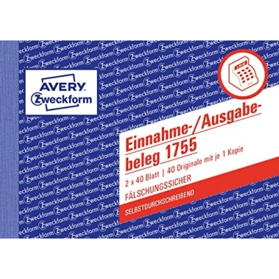 Obrázek AVERY Zweckform 1755 doklad o příjmu/výstupu (A6 na šířku, propisující, testováno právními odborníky, pro řádné a cenově výhodné účetnictví, 2 x 40 listů) bílá/žlutá