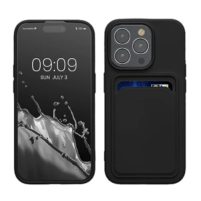 Obrázek kwmobile pouzdro na mobilní telefon kompatibilní s iPhone 15 Pro obal mobil přihrádkou karty v černé barvě