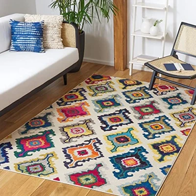 Obrázek SAFAVIEH Boho Teppich für Wohnzimmer, Esszimmer, Schlafzimmer Monaco Collection, Kurzer Flor, Elfenbein und Multi, 122 X 170 cm