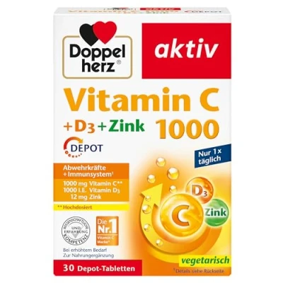 Obrázek Doppelherz Vitamín C 1000 + D3 zinek vysoké dávky vitamínu C, zinku a vitaminu na podporu normální funkce imunitního systému 30 tablet DEPOT
