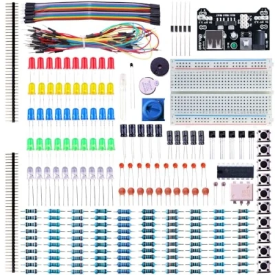 Obrázek ELEGOO Electronic Fun Kit Breadboard kabel odpor kondenzátor LED potenciometr pro elektroniku Learning Kit, kompatibilní s Arduino IDE, UNO R3, MEGA, atd