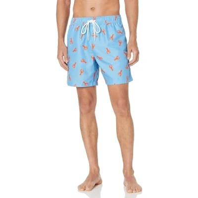 Obrázek Amazon Essentials Herren Badehose, Schnell Trocknend, 18 cm Auslauffarben, Blau Orange Hummeraufdruck, XXL