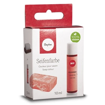 Obrázek Rayher Hobby 34246280 mýdlová barva, 10 ml, bez zápachu, 100% veganská, škodlivých látek a ekologicky odbouratelná, v uzavíratelné plastové lahvičce se šroubovacím víkem, dobře dávkovatelná, ohnivě červená