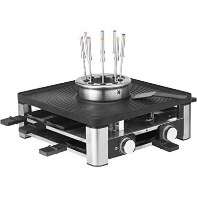 Obrázek WMF Lumero 3v1 Gourmet stanice pro 8 osob, raclette fondue Kombi, elektrická, regulace teploty, osvětlení, 1800 W, šetří místo, ušlechtilá ocel matná